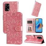 For OPPO A74 4G / F19 4G / A95 4G Embossed Sunflower Leather Phone Case(Rose Gold)