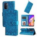For OPPO A74 5G / A54 5G Embossed Sunflower Leather Phone Case(Blue)
