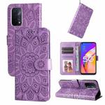 For OPPO A74 5G / A54 5G Embossed Sunflower Leather Phone Case(Purple)