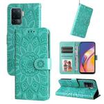 For OPPO A94 4G / F19 Pro / Reno5 F Embossed Sunflower Leather Phone Case(Green)