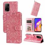 For OPPO A94 5G / A95 5G / F19 Pro+ Embossed Sunflower Leather Phone Case(Rose Gold)