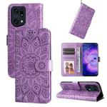 For OPPO Find X5 Embossed Sunflower Leather Phone Case(Purple)