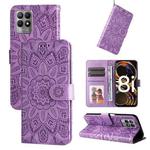For OPPO Realme 8i / Narzo 50 4G Embossed Sunflower Leather Phone Case(Purple)