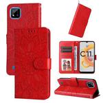 For OPPO Realme C11 2021 / C20 Embossed Sunflower Leather Phone Case(Red)