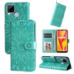 For OPPO Realme C15 / C12 / C25 Embossed Sunflower Leather Phone Case(Green)