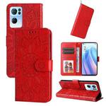 For OPPO Reno7 Pro 5G Embossed Sunflower Leather Phone Case(Red)