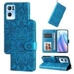For OPPO Reno7 Pro 5G Embossed Sunflower Leather Phone Case(Blue)