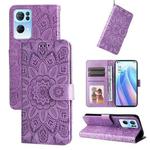 For OPPO Reno7 Pro 5G Embossed Sunflower Leather Phone Case(Purple)