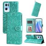 For OPPO Reno7 Pro 5G Embossed Sunflower Leather Phone Case(Green)