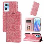 For OPPO Reno7 Pro 5G Embossed Sunflower Leather Phone Case(Rose Gold)