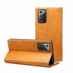 For Samsung Galaxy Note20 Calf Texture Horizontal Flip Leather Phone Case(Khaki)