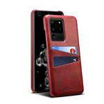 For Samsung Galaxy S20 Ultra Calf Texture Back Protective Phone Case with Card Slots(Red)