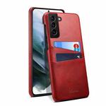 For Samsung Galaxy S21 Calf Texture Back Protective Phone Case with Card Slots(Red)