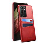 For Samsung Galaxy S21 Ultra Calf Texture Back Protective Phone Case with Card Slots(Red)