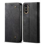 For Xiaomi Poco C40 Global Denim Texture Casual Style Horizontal Flip Leather Case(Black)