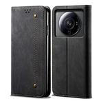 For Xiaomi 12S Ultra Denim Texture Casual Style Horizontal Flip Leather Case(Black)