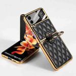 For Samsung Galaxy Z Flip4 GKK Integrated Plating + Leather Phone Case with Ring(Black)