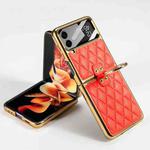 For Samsung Galaxy Z Flip4 GKK Integrated Plating + Leather Phone Case with Ring(Orange)