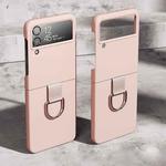 For Samsung Galaxy Z Flip4 5G Skin Feeling PC + Flannel Protective Phone Case with Ring Hook(Pink)