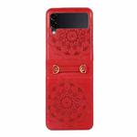 For Samsung Galaxy Z Flip4 Mandala Embossing Fold Leather Phone Case(Red)