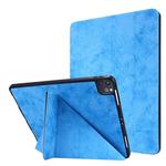 For iPad Pro 12.9 inch 2020 Marble Style Cloth Texture Horizontal Deformation Flip Leather Tablet Case with Holder & Pen Slot(Light Blue)