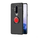 For OnePlus 8 Pro Lenuo Shockproof TPU Protective Case with Invisible Holder(Black + Red)