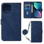 For iPhone 14 Crossbody 3D Embossed Flip Leather Phone Case (Blue)