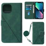 For iPhone 14 Plus Crossbody 3D Embossed Flip Leather Phone Case (Dark Green)