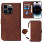 For iPhone 14 Pro Crossbody 3D Embossed Flip Leather Phone Case(Brown)