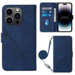 For iPhone 14 Pro Crossbody 3D Embossed Flip Leather Phone Case(Blue)