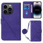 For iPhone 14 Pro Crossbody 3D Embossed Flip Leather Phone Case(Purple)