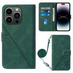 For iPhone 14 Pro Crossbody 3D Embossed Flip Leather Phone Case(Dark Green)