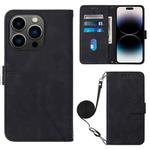 For iPhone 14 Pro Max Crossbody 3D Embossed Flip Leather Phone Case (Black)