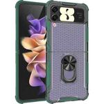 For Samsung Galaxy Z Flip4 Honeycomb PC + TPU Shockproof Phone Case with Ring Holder(Dark Green)