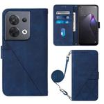 For OPPO Reno8 Crossbody 3D Embossed Flip Leather Phone Case(Blue)