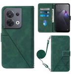 For OPPO Reno8 Crossbody 3D Embossed Flip Leather Phone Case(Dark Green)