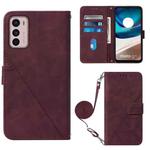 For Motorola Moto G42 Crossbody 3D Embossed Flip Leather Phone Case(Wine Red)