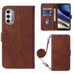 For Motorola Moto G52j 5G Crossbody 3D Embossed Flip Leather Phone Case(Brown)