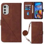 For Motorola Moto E32 Crossbody 3D Embossed Flip Leather Phone Case(Brown)