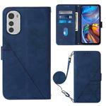 For Motorola Moto E32 Crossbody 3D Embossed Flip Leather Phone Case(Blue)
