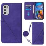 For Motorola Moto E32 Crossbody 3D Embossed Flip Leather Phone Case(Purple)