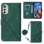 For Motorola Moto E32 Crossbody 3D Embossed Flip Leather Phone Case(Dark Green)