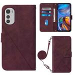 For Motorola Moto E32 Crossbody 3D Embossed Flip Leather Phone Case(Wine Red)