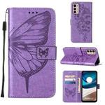 For Motorola Moto G42 Embossed Butterfly Flip Leather Phone Case(Purple)