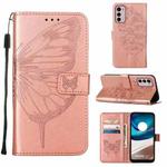 For Motorola Moto G42 Embossed Butterfly Flip Leather Phone Case(Rose Gold)