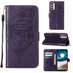 For Motorola Moto G42 Embossed Butterfly Flip Leather Phone Case(Dark Purple)