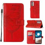 For Motorola Moto G42 Embossed Butterfly Flip Leather Phone Case(Red)