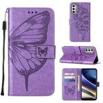 For Motorola Moto G52j 5G Embossed Butterfly Flip Leather Phone Case(Purple)