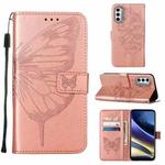 For Motorola Moto G52j 5G Embossed Butterfly Flip Leather Phone Case(Rose Gold)