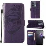 For OPPO Reno8 Embossed Butterfly Flip Leather Phone Case(Dark Purple)